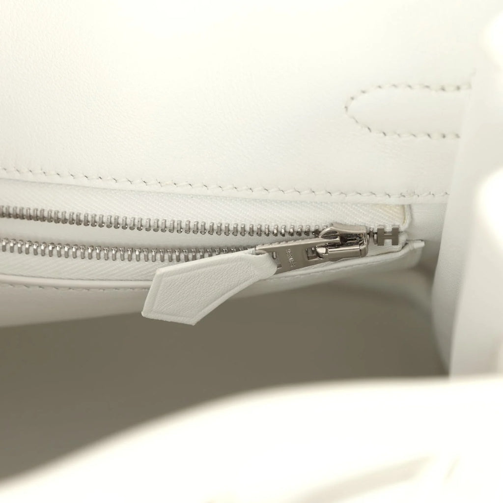Birkin 25 White Swift Palladium Hardware Bag