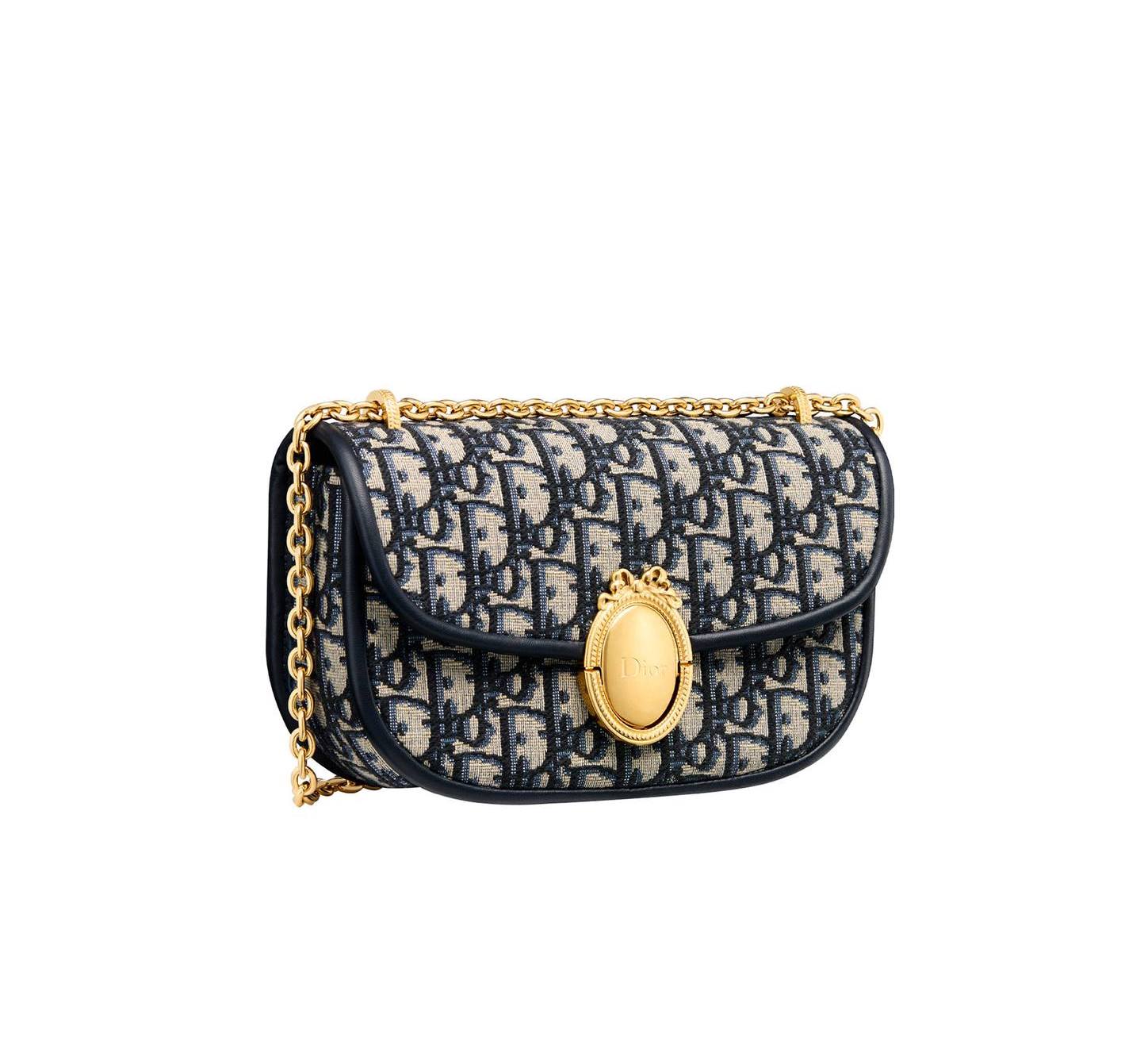 Small Dior Medaillon Flap with Chain Blue Dior Bag