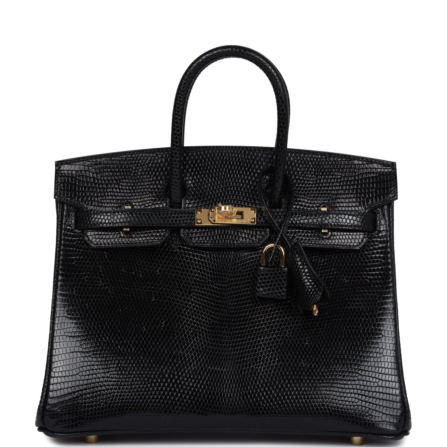 Birkin 25 Black Shiny Varanus Niloticus Lizard Gold Hardware Bag