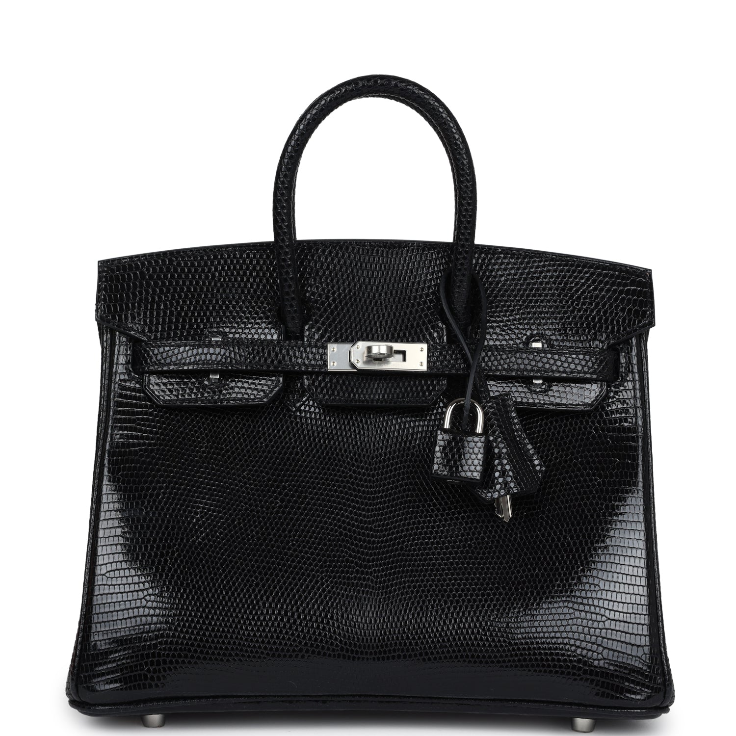 Birkin 25 Black Shiny Varanus Niloticus Lizard Palladium Hardware Bag