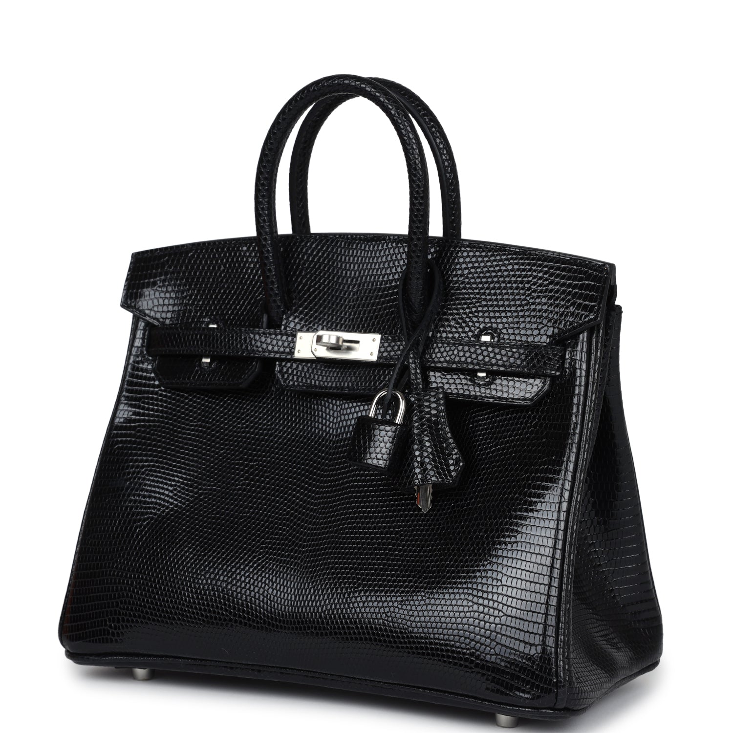 Birkin 25 Black Shiny Varanus Niloticus Lizard Palladium Hardware Bag