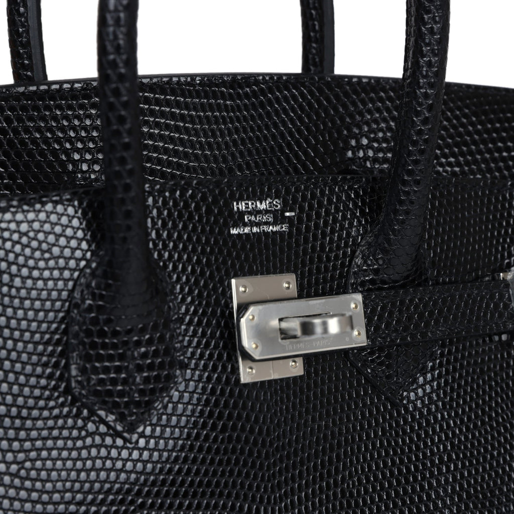 Birkin 25 Black Shiny Varanus Niloticus Lizard Palladium Hardware Bag