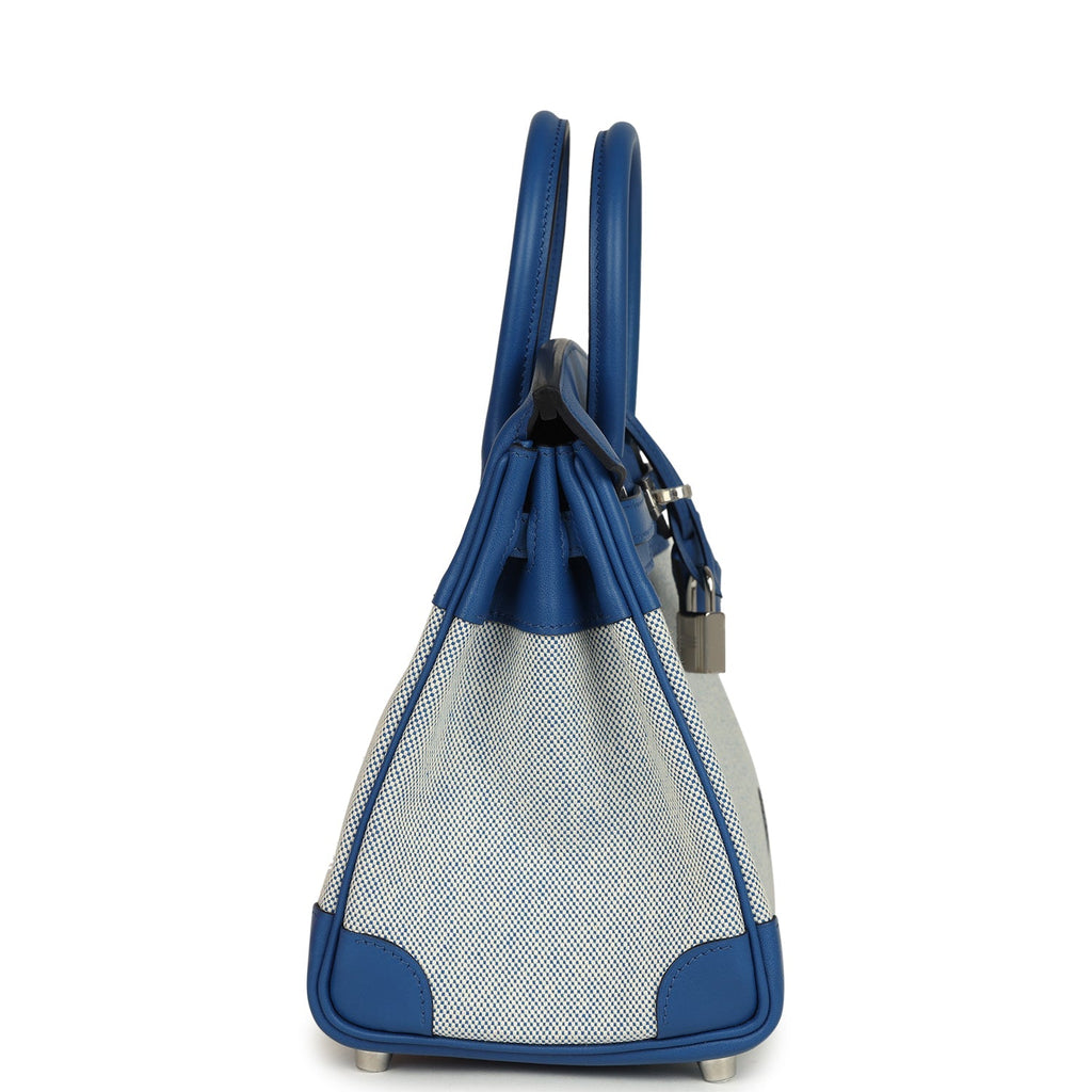 Birkin 25 Bleu France Swift and Bleu Bill-Ecru Toile H Canvas Palladium Hardware Bag
