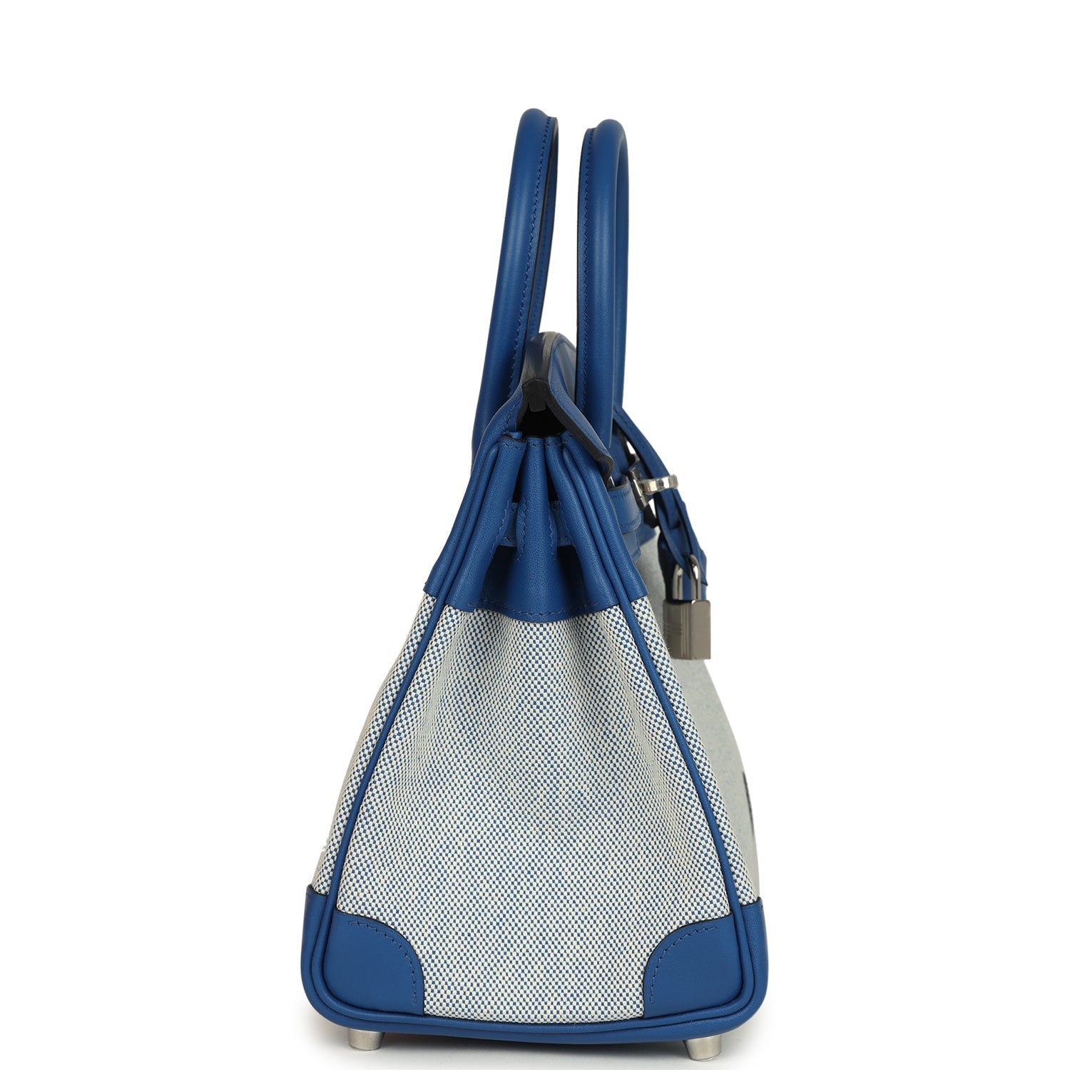 Birkin 25 Bleu France Swift and Bleu Bill-Ecru Toile H Canvas Palladium Hardware Bag