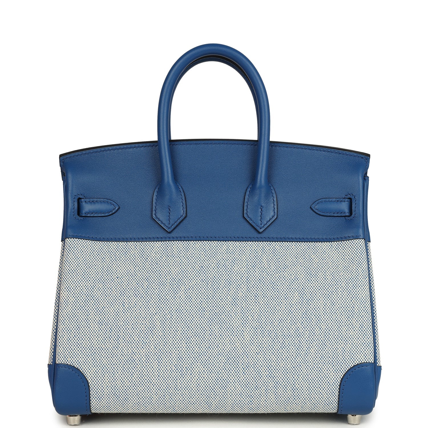 Birkin 25 Bleu France Swift and Bleu Bill-Ecru Toile H Canvas Palladium Hardware Bag