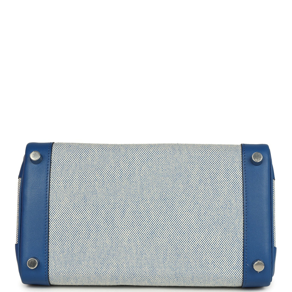 Birkin 25 Bleu France Swift and Bleu Bill-Ecru Toile H Canvas Palladium Hardware Bag