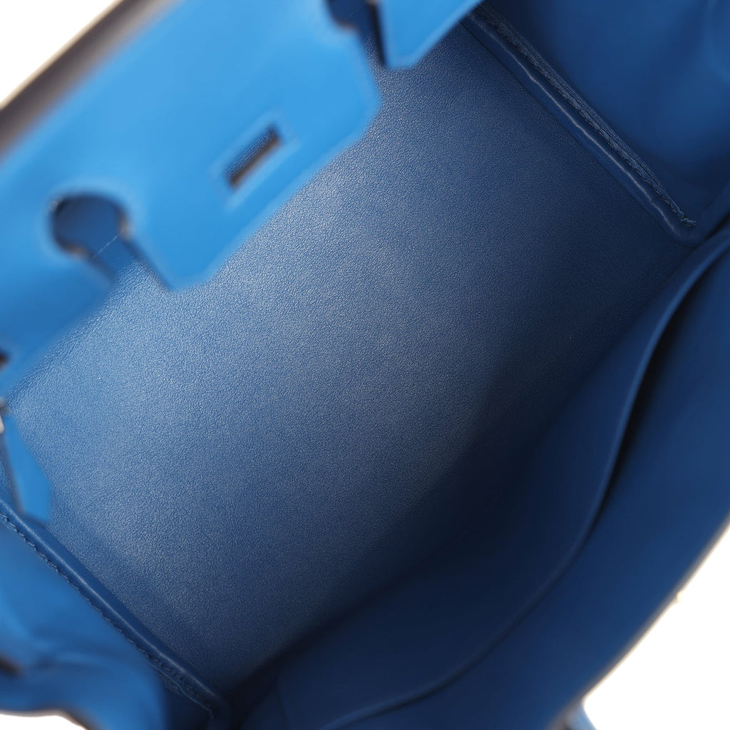 Birkin 25 Bleu France Swift and Bleu Bill-Ecru Toile H Canvas Palladium Hardware Bag