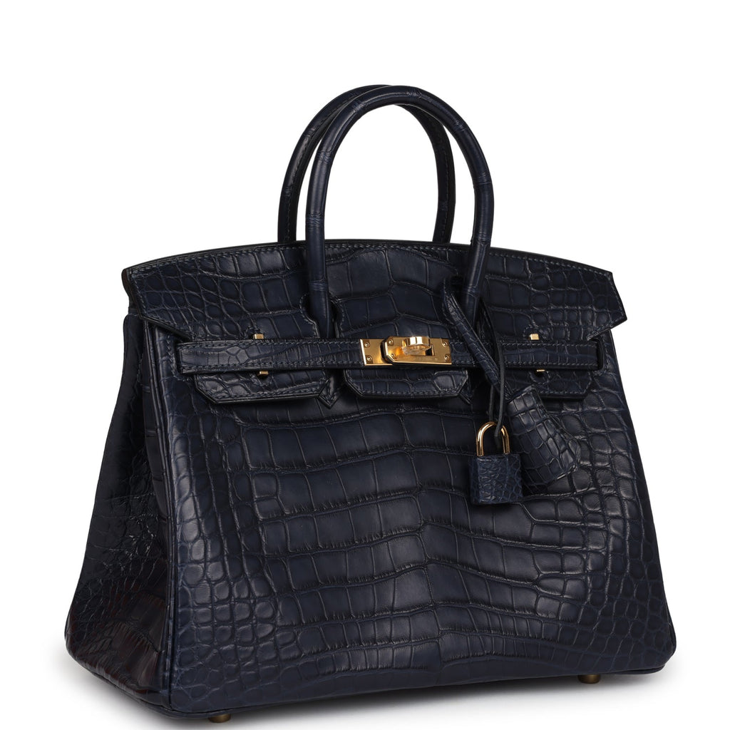 Birkin 25 Bleu Indigo Matte Alligator Gold Hardware Bag