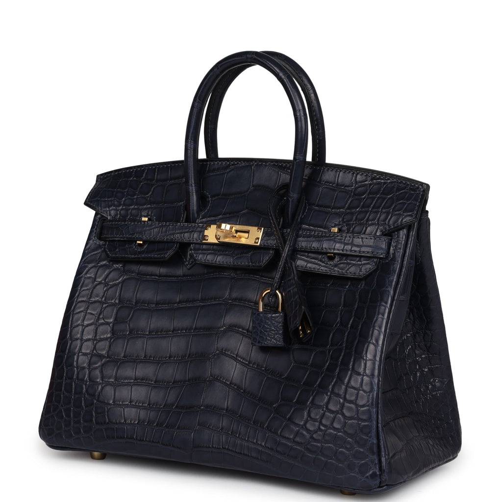 Birkin 25 Bleu Indigo Matte Alligator Gold Hardware Bag