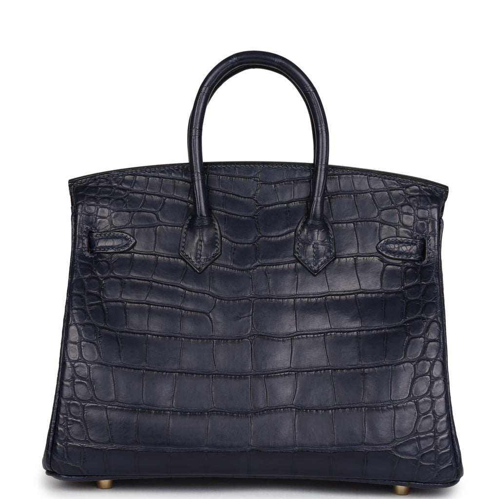 Birkin 25 Bleu Indigo Matte Alligator Gold Hardware Bag