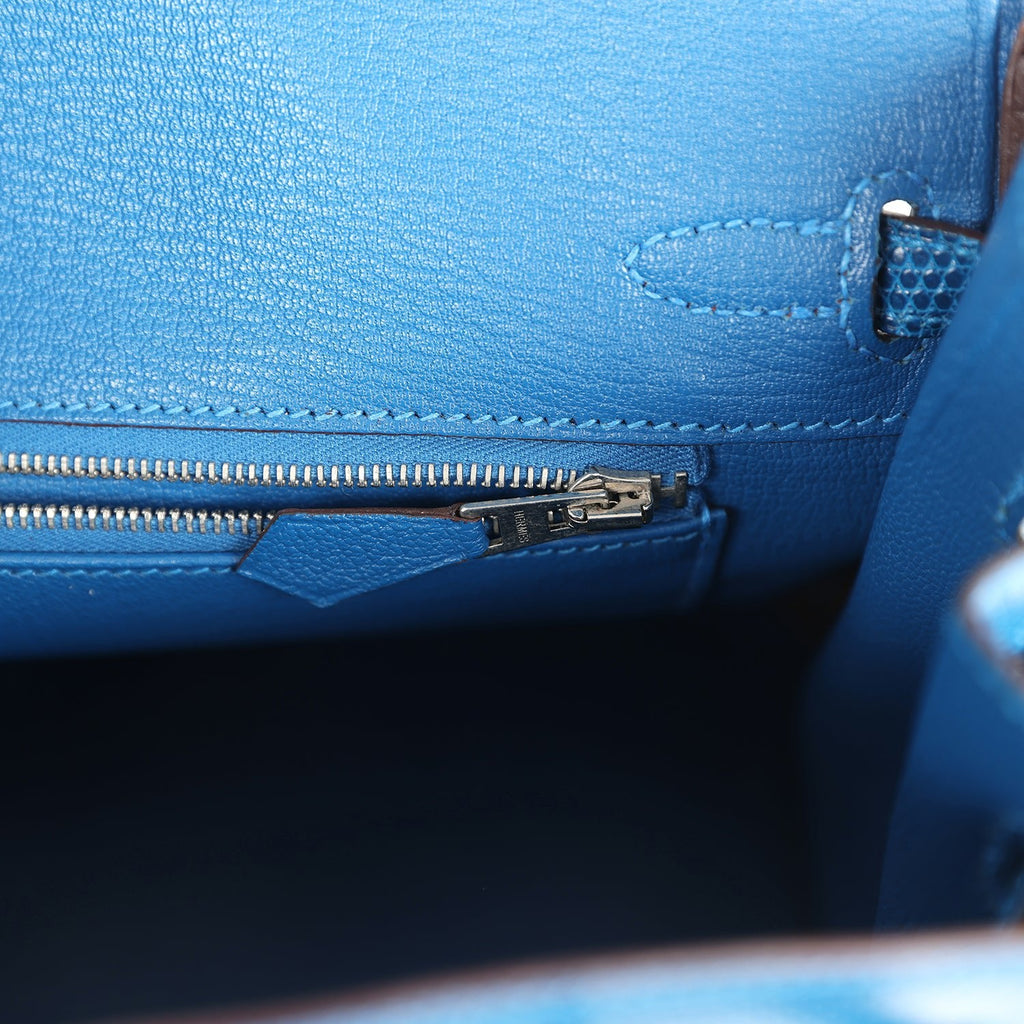 Birkin 25 Bleu Izmir Varanus Niloticus Lizard Palladium Hardware Bag