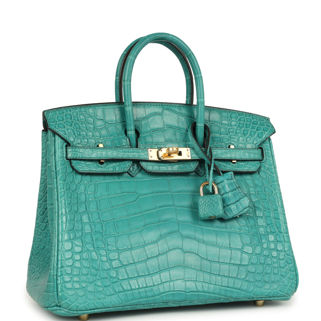Birkin 25 Bleu Paon Matte Alligator Gold Hardware Bag