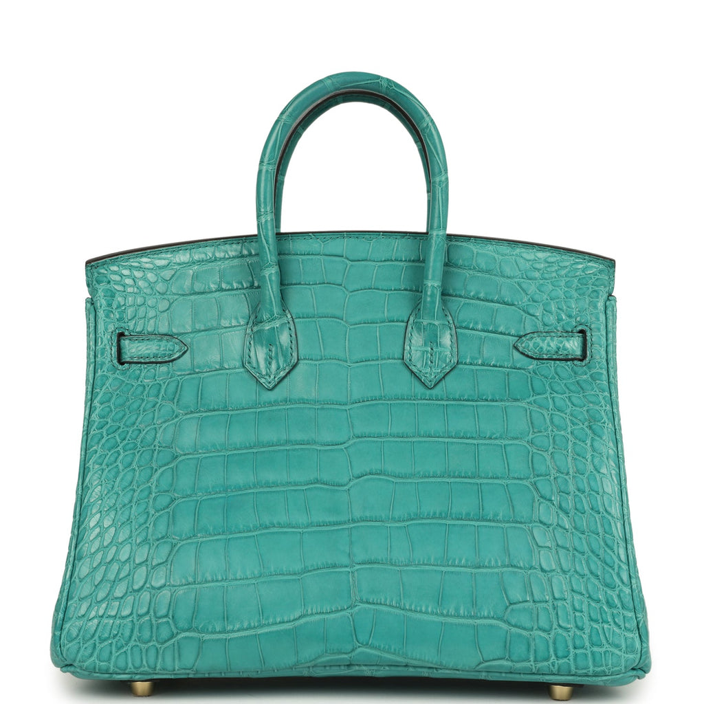 Birkin 25 Bleu Paon Matte Alligator Gold Hardware Bag