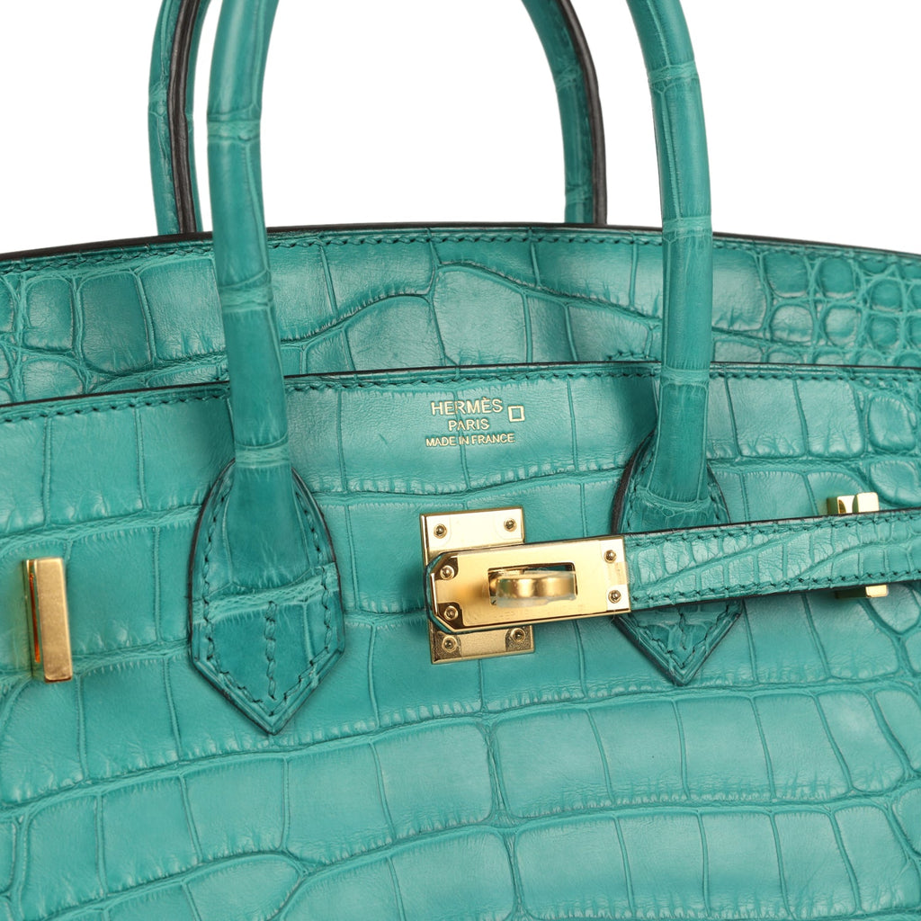 Birkin 25 Bleu Paon Matte Alligator Gold Hardware Bag