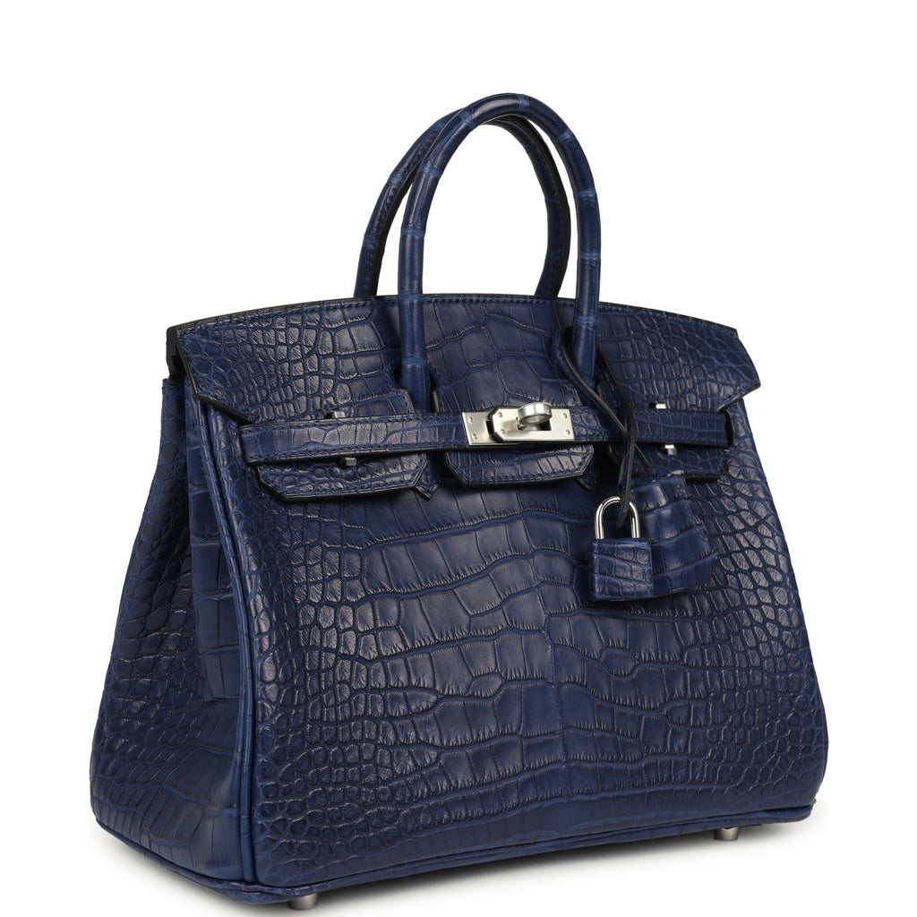 Birkin 25 Bleu Saphir Matte Alligator Palladium Hardware Bag