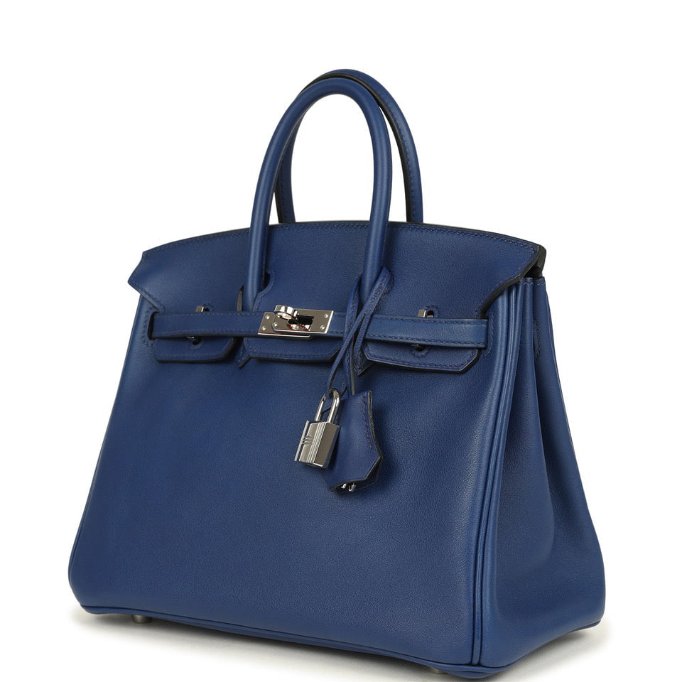 Birkin 25 Bleu Saphir Swift Palladium Hardware Bag
