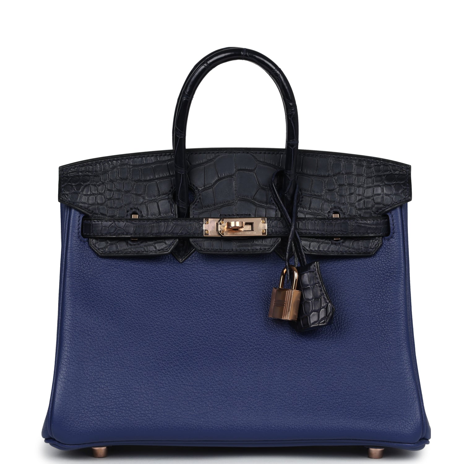 Birkin 25 Bleu Saphir Taurillion Novillo and Bleu Marine Matte Alligator Touch Rose Gold Hardware Bag