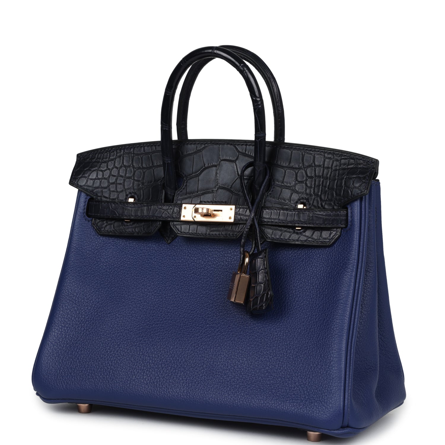 Birkin 25 Bleu Saphir Taurillion Novillo and Bleu Marine Matte Alligator Touch Rose Gold Hardware Bag