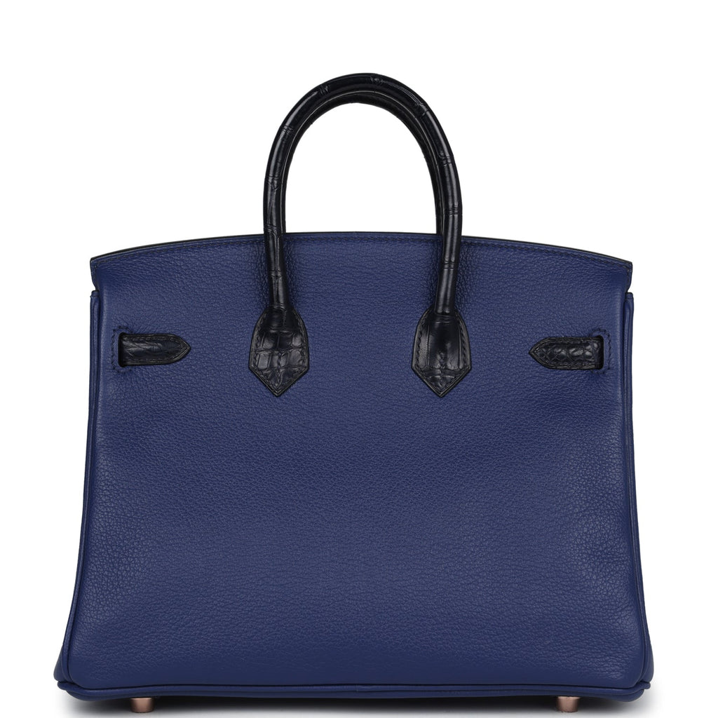 Birkin 25 Bleu Saphir Taurillion Novillo and Bleu Marine Matte Alligator Touch Rose Gold Hardware Bag