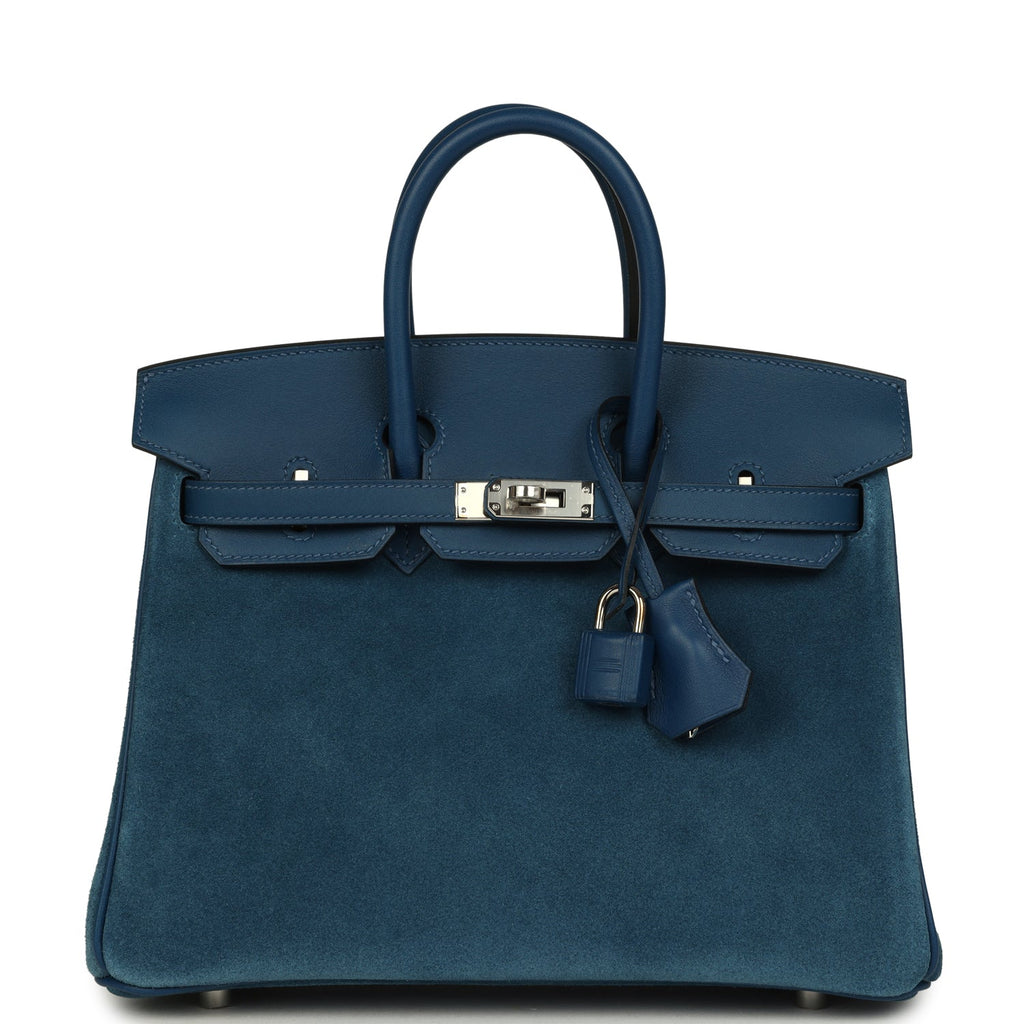 Birkin 25 Bleu Thalassa Grizzly and Deep Bleu Swift Palladium Hardware Bag