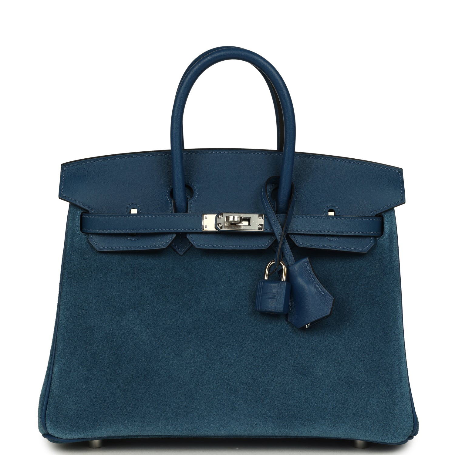 Birkin 25 Bleu Thalassa Grizzly and Deep Bleu Swift Palladium Hardware Bag