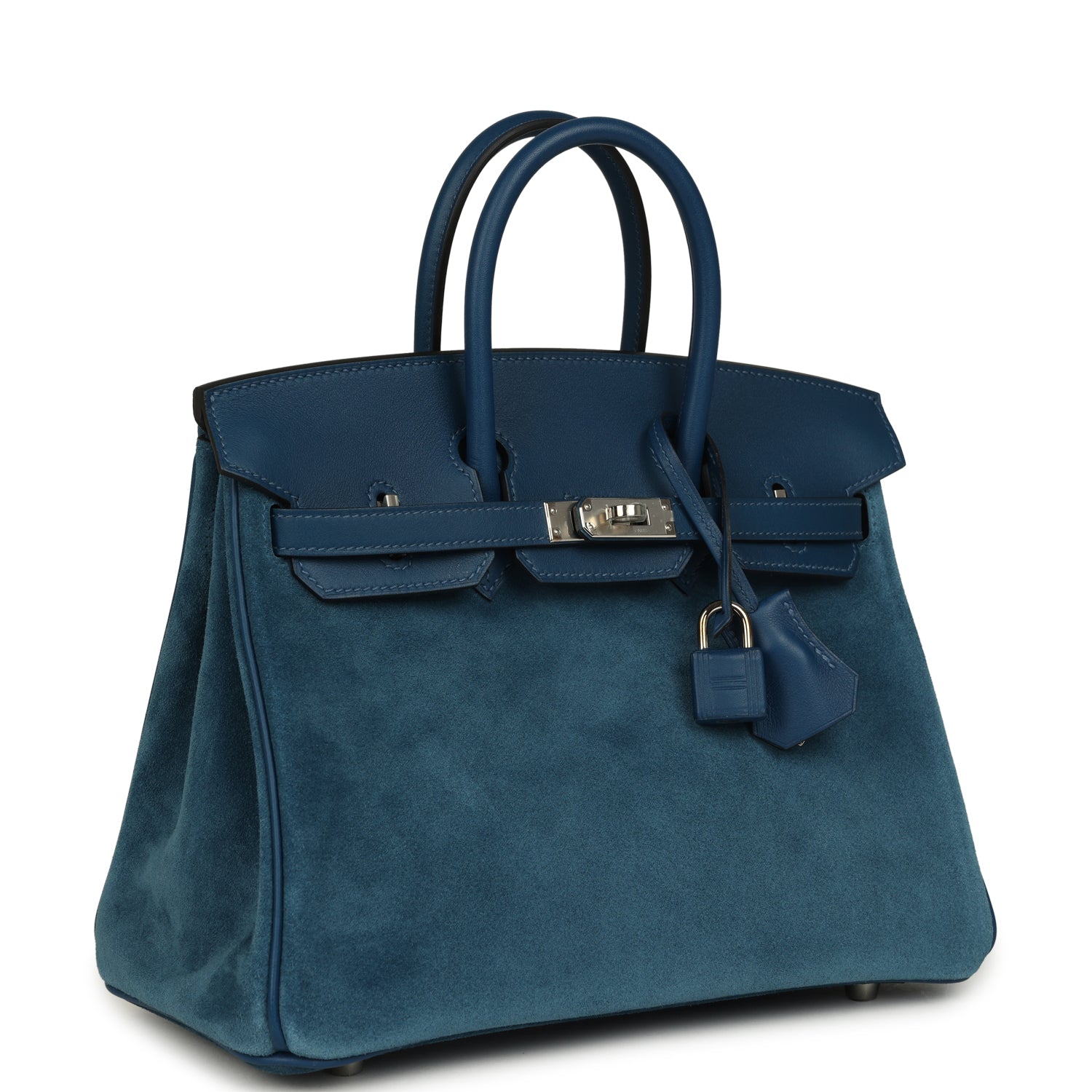 Birkin 25 Bleu Thalassa Grizzly and Deep Bleu Swift Palladium Hardware Bag