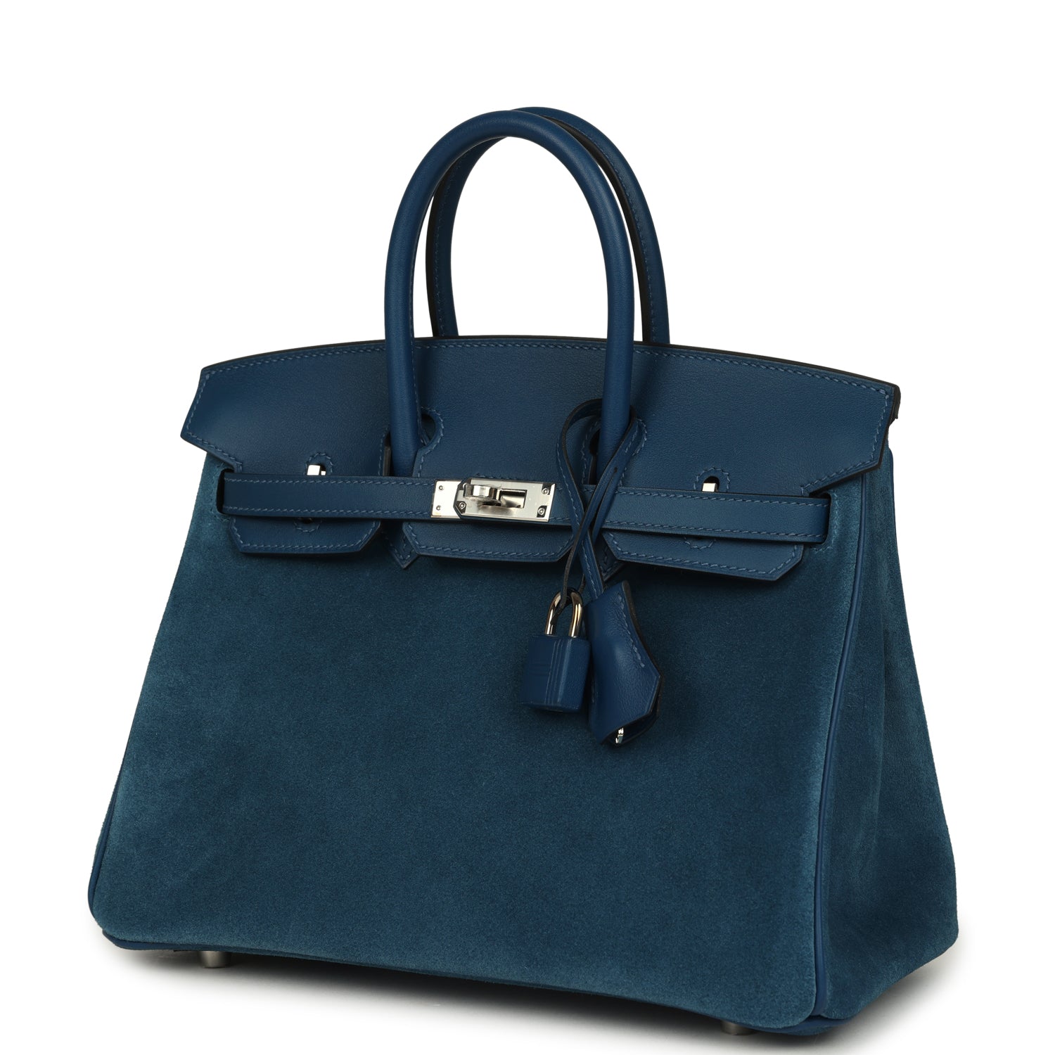 Birkin 25 Bleu Thalassa Grizzly and Deep Bleu Swift Palladium Hardware Bag