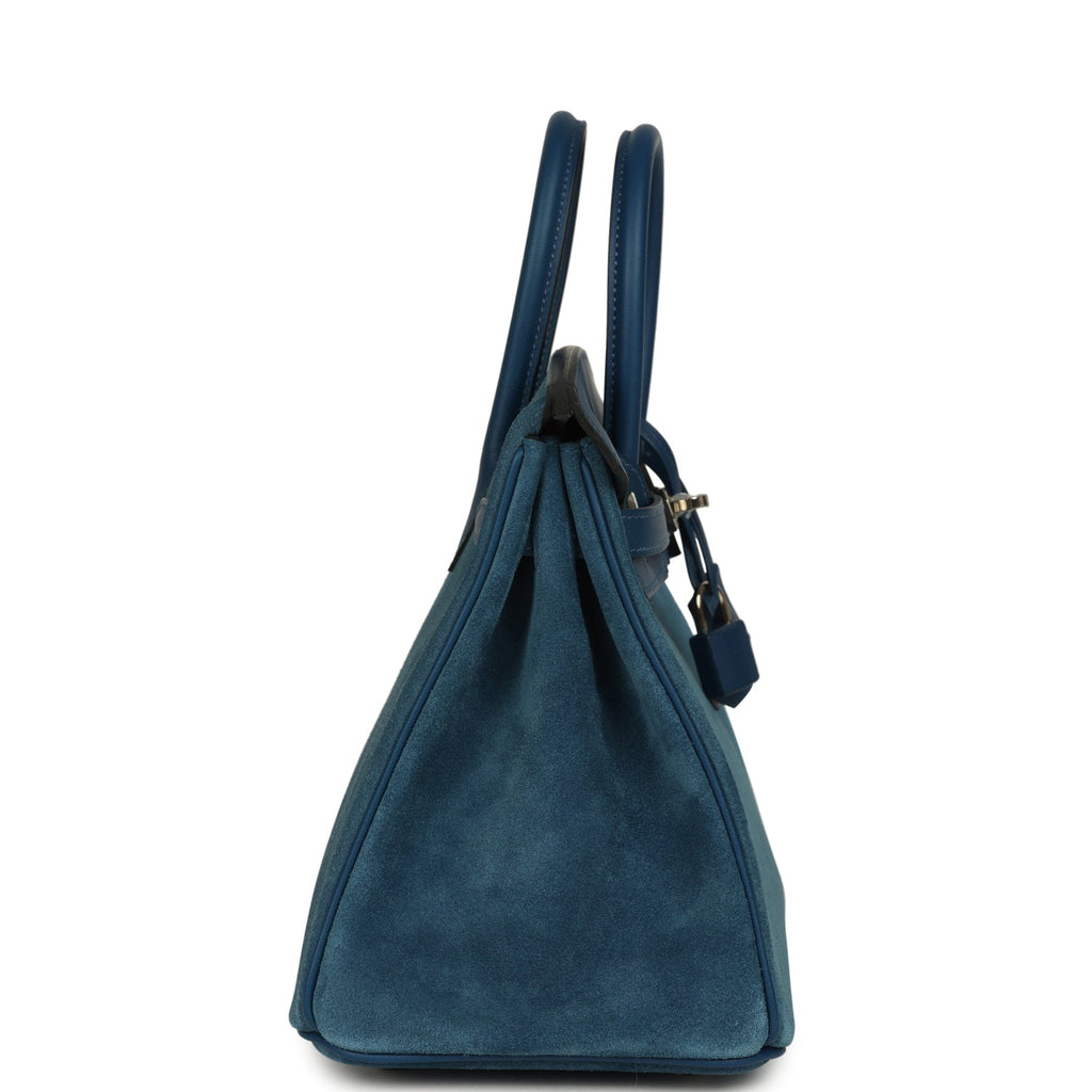 Birkin 25 Bleu Thalassa Grizzly and Deep Bleu Swift Palladium Hardware Bag
