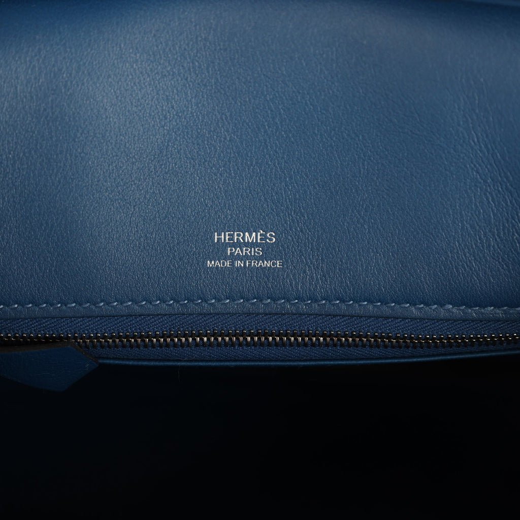 Birkin 25 Bleu Thalassa Grizzly and Deep Bleu Swift Palladium Hardware Bag