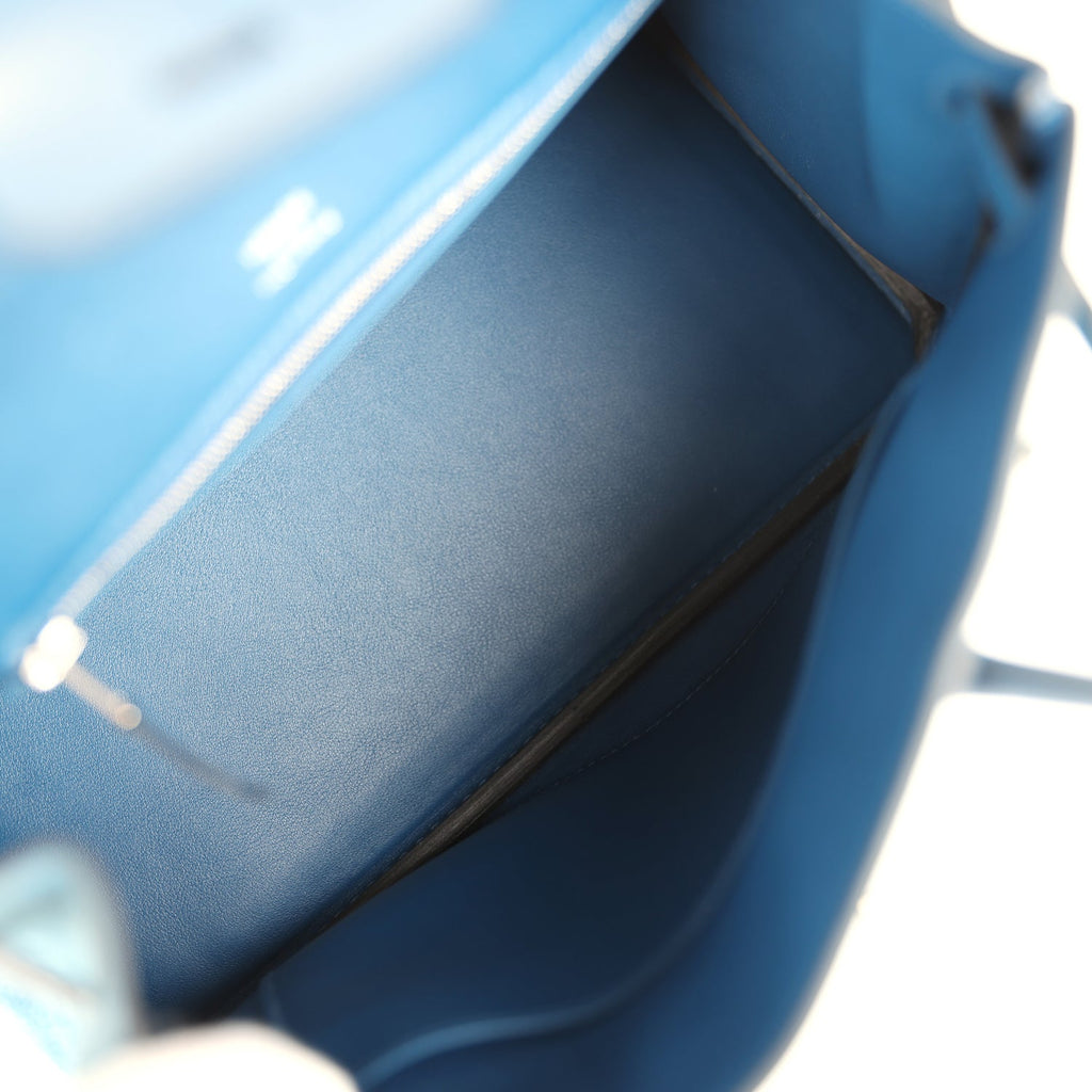 Birkin 25 Bleu Thalassa Grizzly and Deep Bleu Swift Palladium Hardware Bag