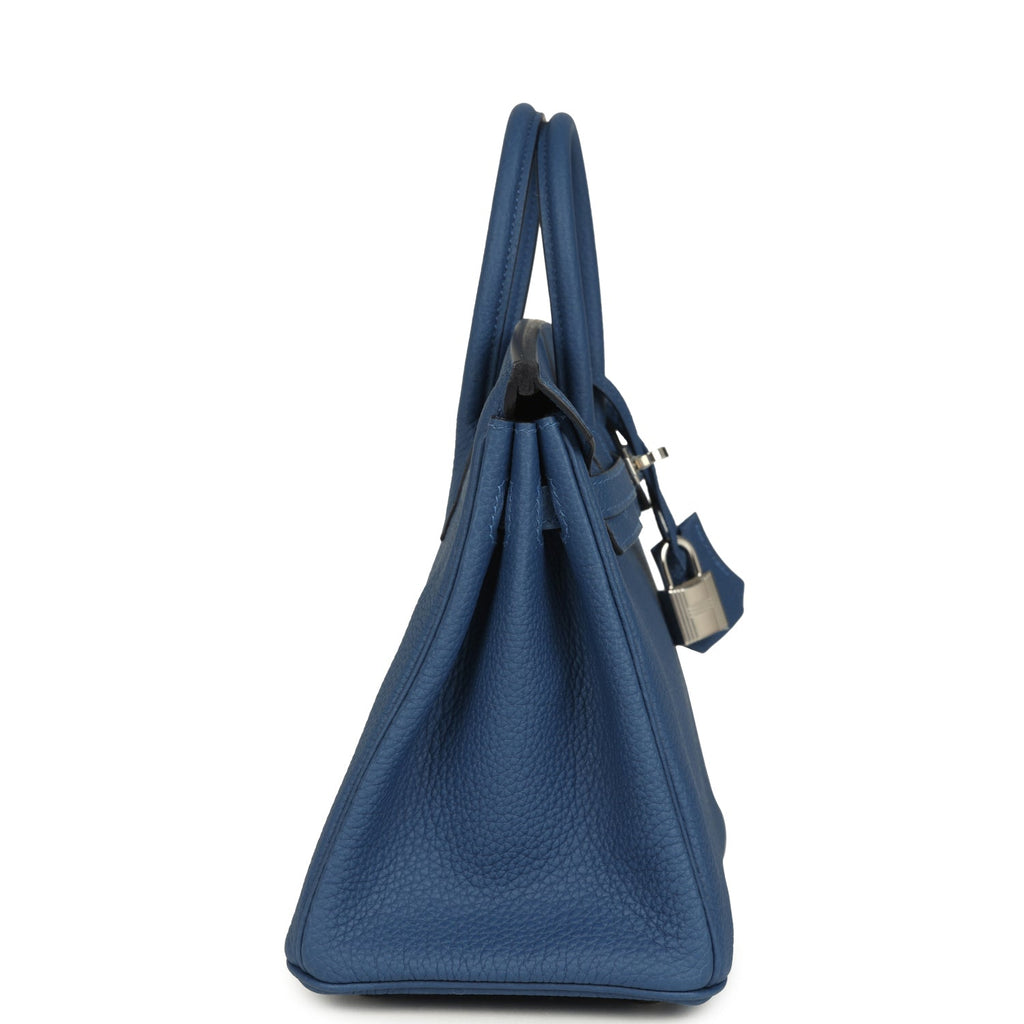 Birkin 25 Bleu Tie Togo Palladium Hardware Bag