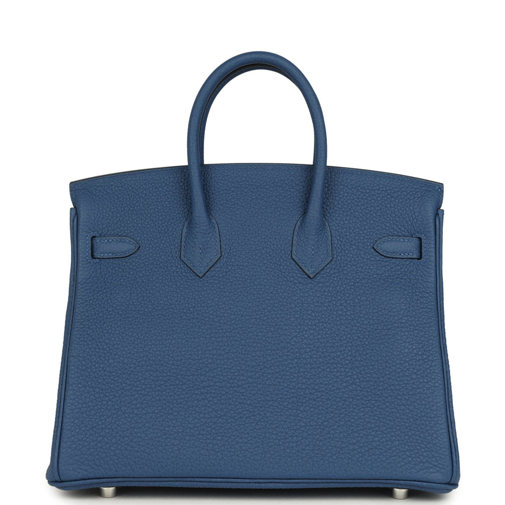 Birkin 25 Bleu Tie Togo Palladium Hardware Bag