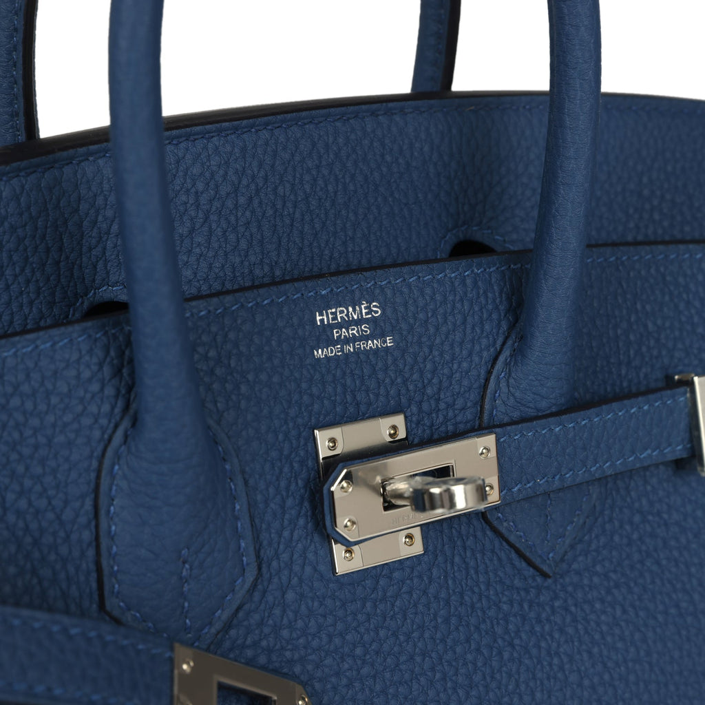 Birkin 25 Bleu Tie Togo Palladium Hardware Bag