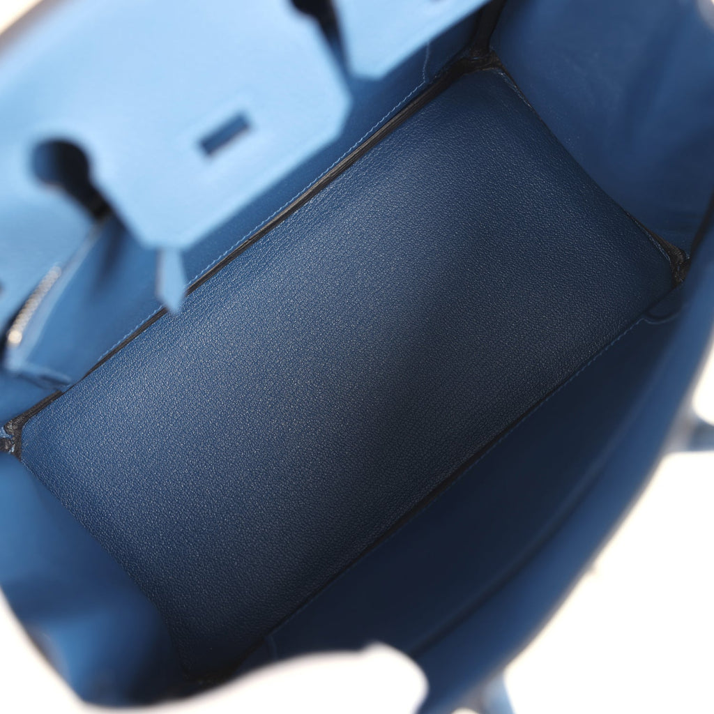 Birkin 25 Bleu Tie Togo Palladium Hardware Bag