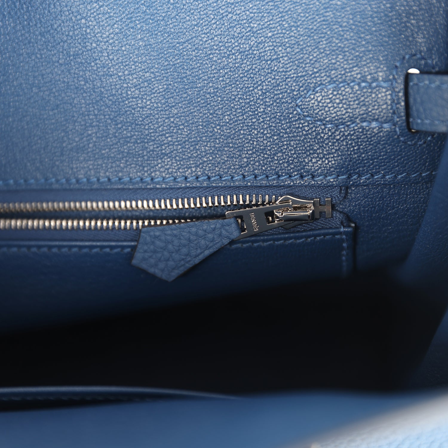 Birkin 25 Bleu Tie Togo Palladium Hardware Bag