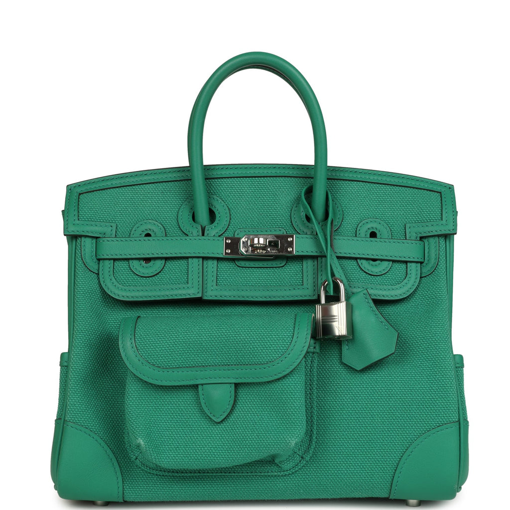 Birkin 25 Cargo Vert Vertigo Toile H and Swift Palladium Hardware Bag
