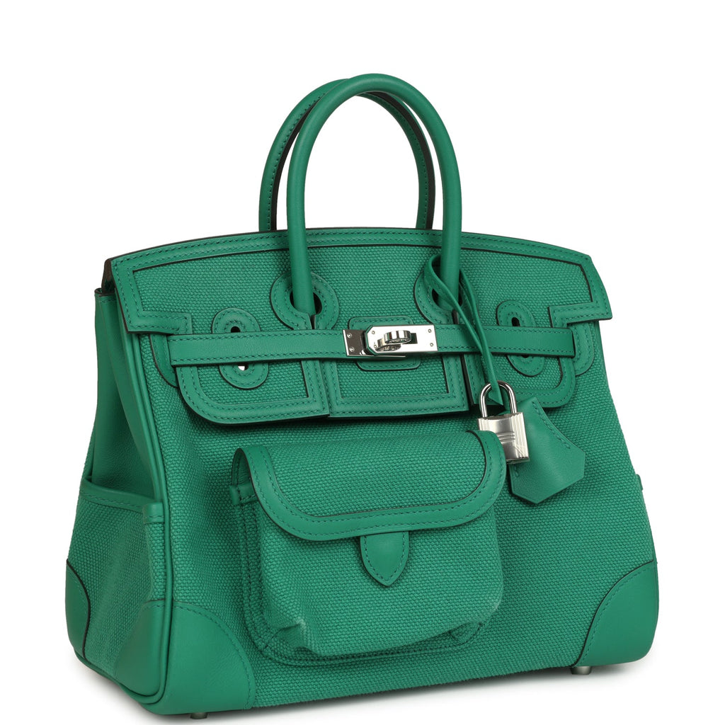Birkin 25 Cargo Vert Vertigo Toile H and Swift Palladium Hardware Bag