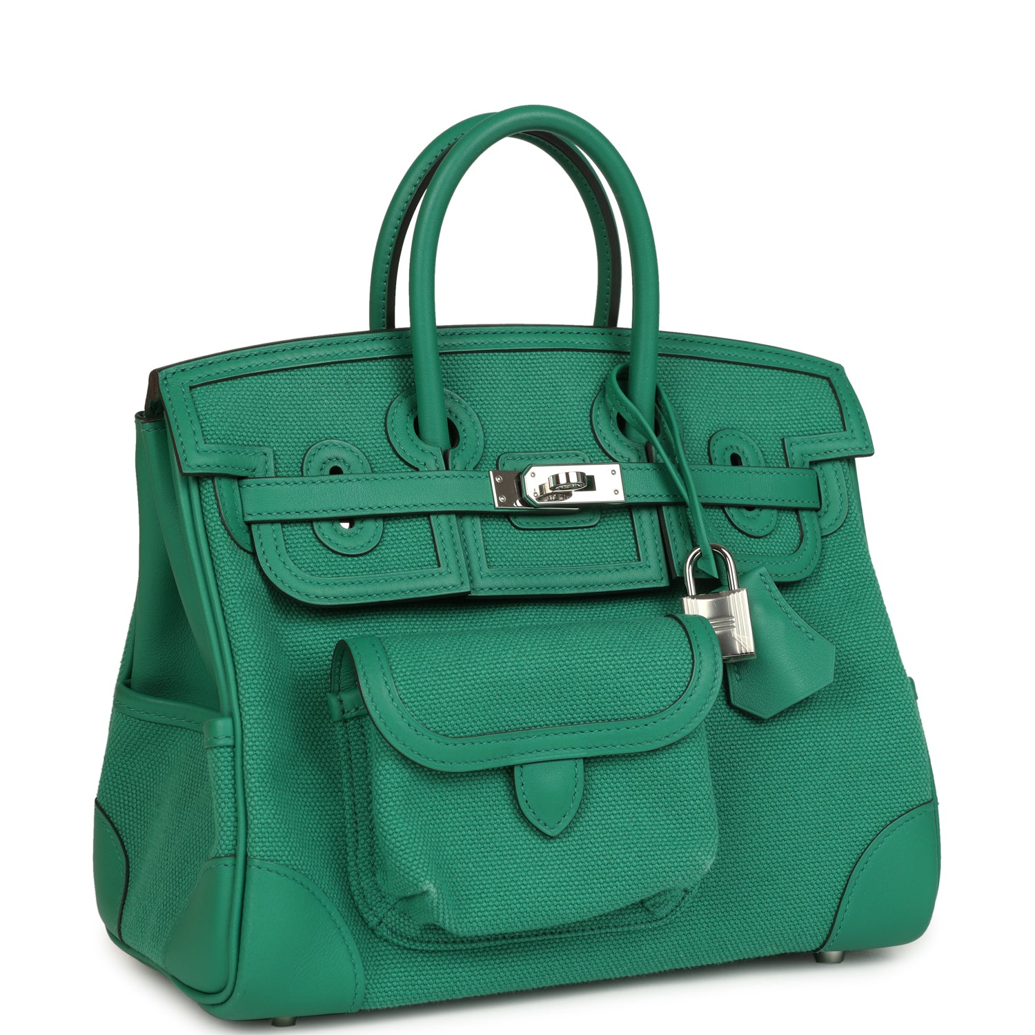 Birkin 25 Cargo Vert Vertigo Toile H and Swift Palladium Hardware Bag