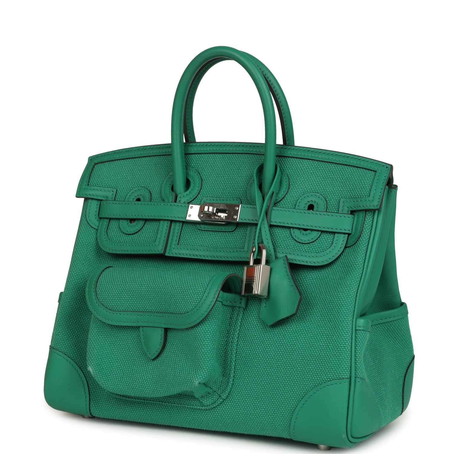 Birkin 25 Cargo Vert Vertigo Toile H and Swift Palladium Hardware Bag