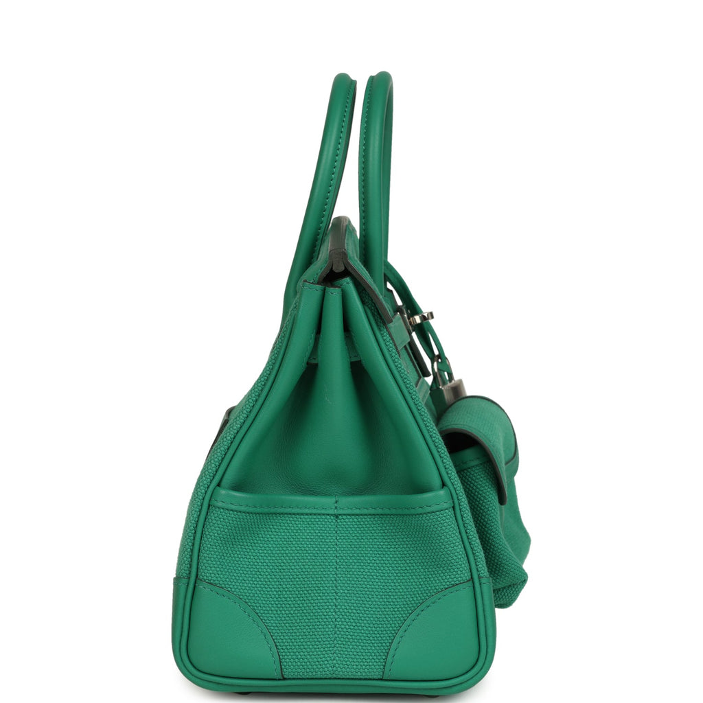 Birkin 25 Cargo Vert Vertigo Toile H and Swift Palladium Hardware Bag