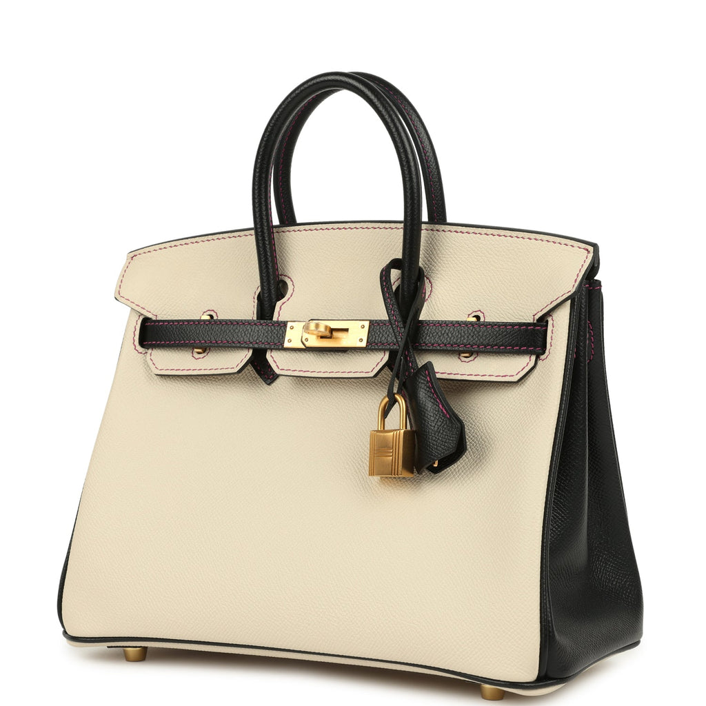 Birkin 25 Craie and Black Epsom Brushed Gold Hardware Bag