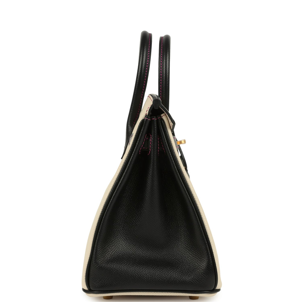 Birkin 25 Craie and Black Epsom Brushed Gold Hardware Bag