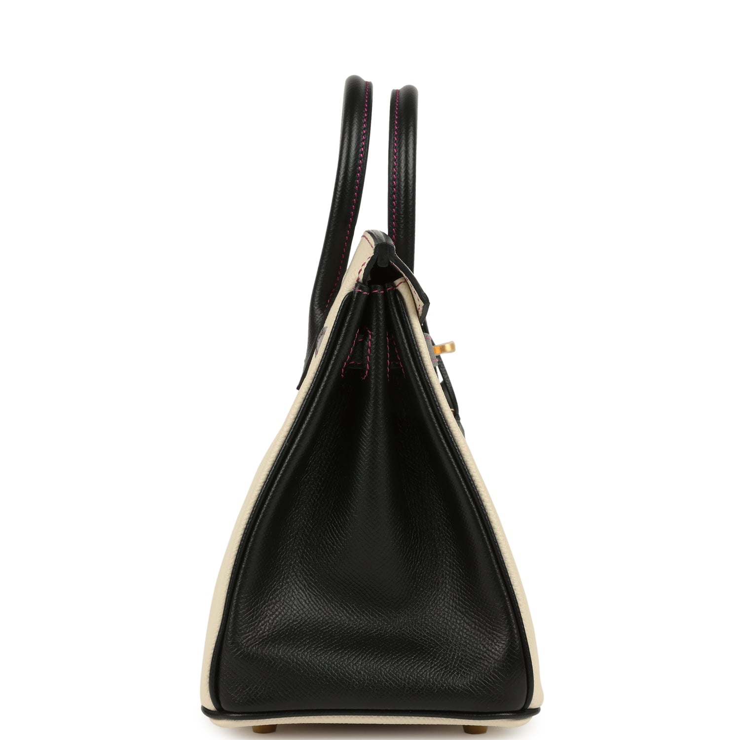 Birkin 25 Craie and Black Epsom Brushed Gold Hardware Bag