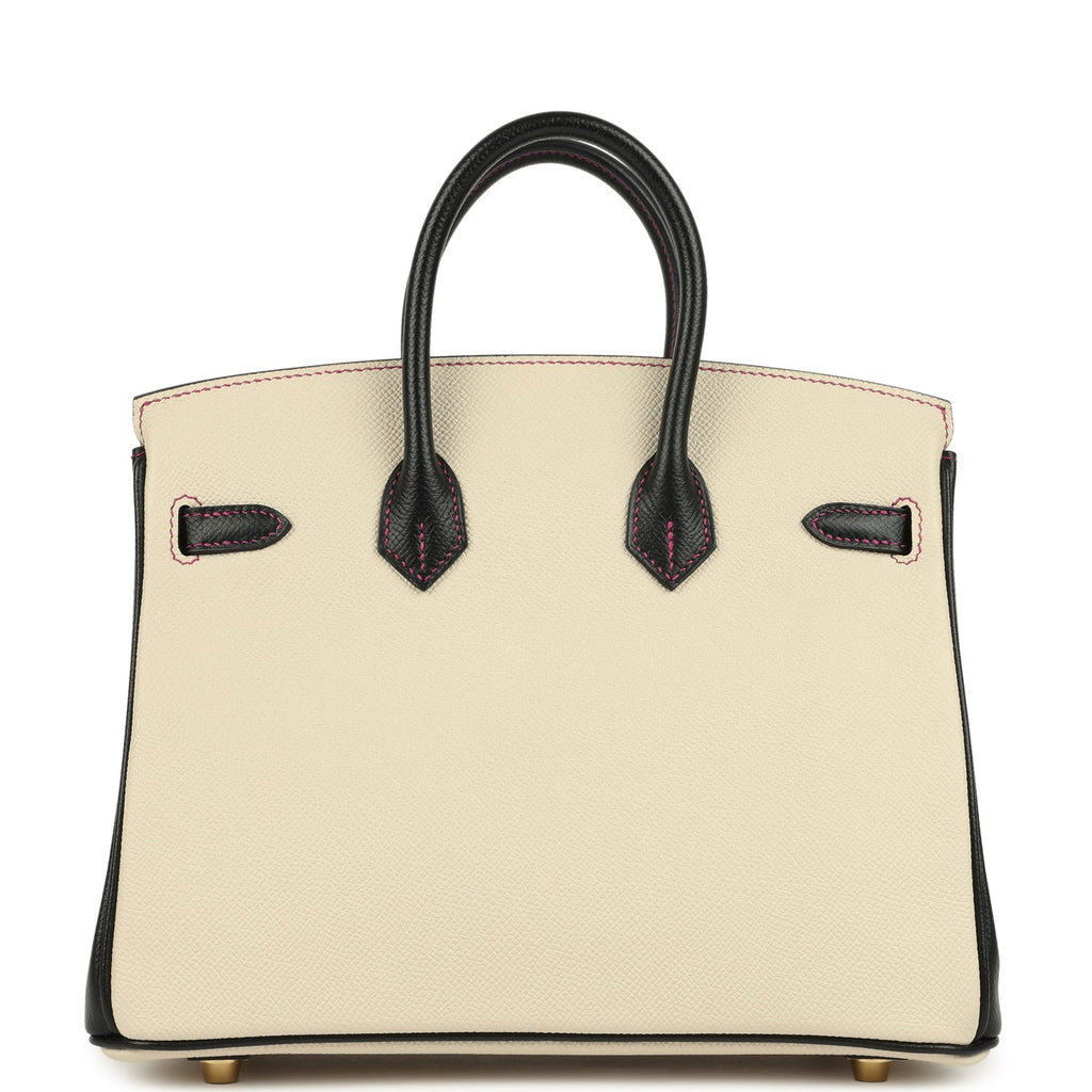 Birkin 25 Craie and Black Epsom Brushed Gold Hardware Bag