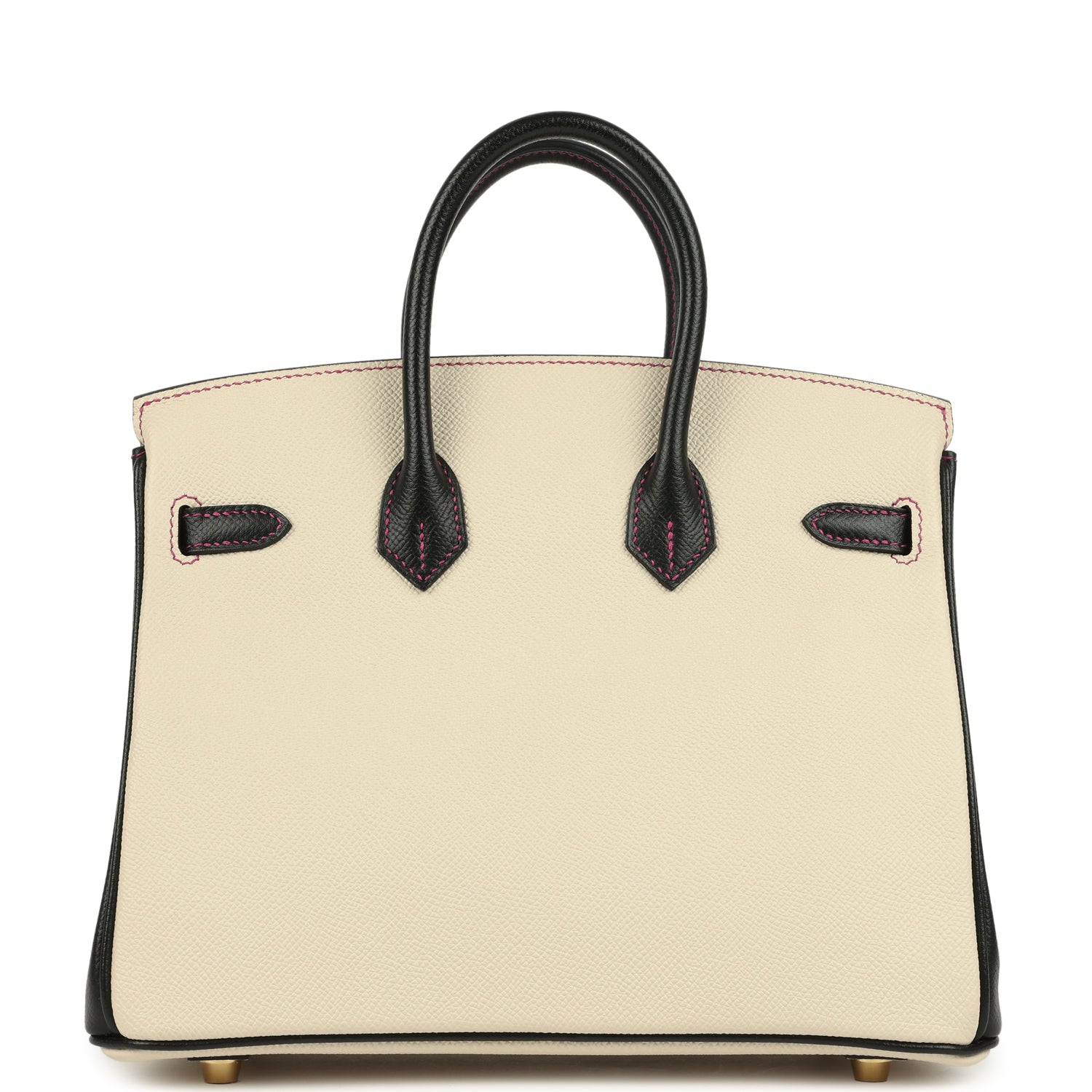 Birkin 25 Craie and Black Epsom Brushed Gold Hardware Bag