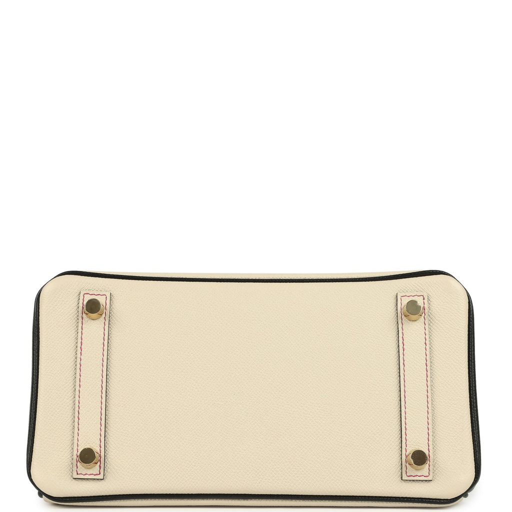 Birkin 25 Craie and Black Epsom Brushed Gold Hardware Bag
