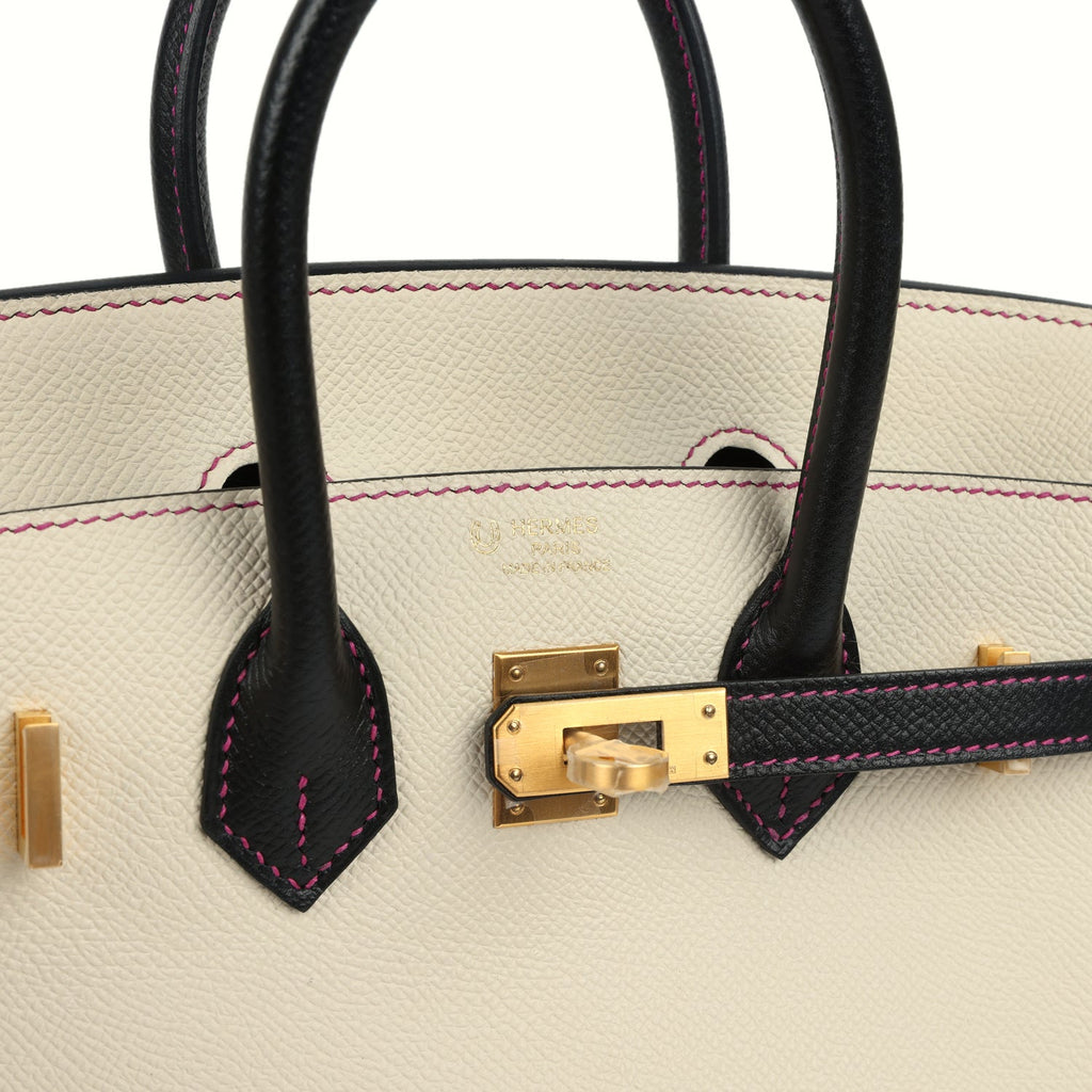 Birkin 25 Craie and Black Epsom Brushed Gold Hardware Bag