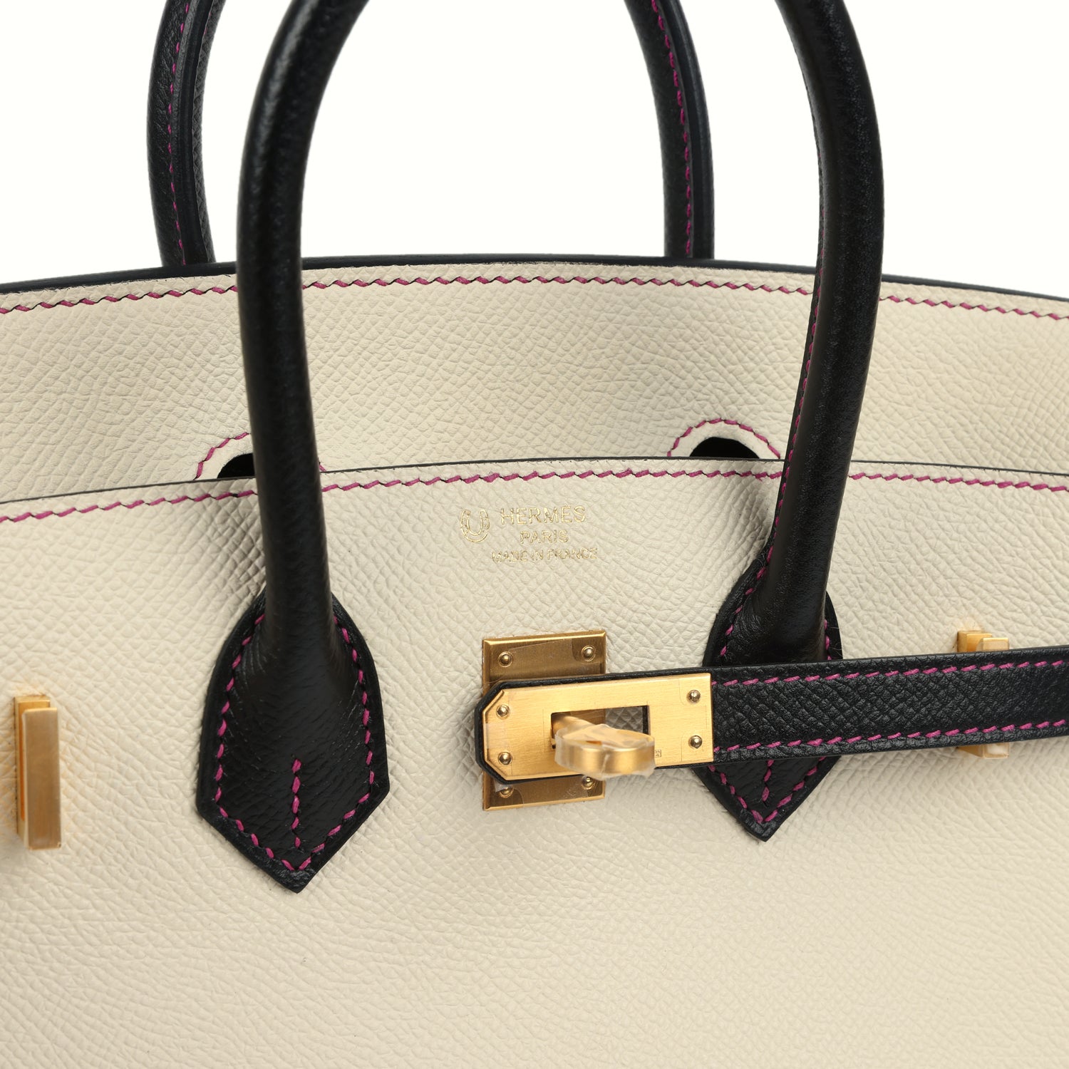 Birkin 25 Craie and Black Epsom Brushed Gold Hardware Bag