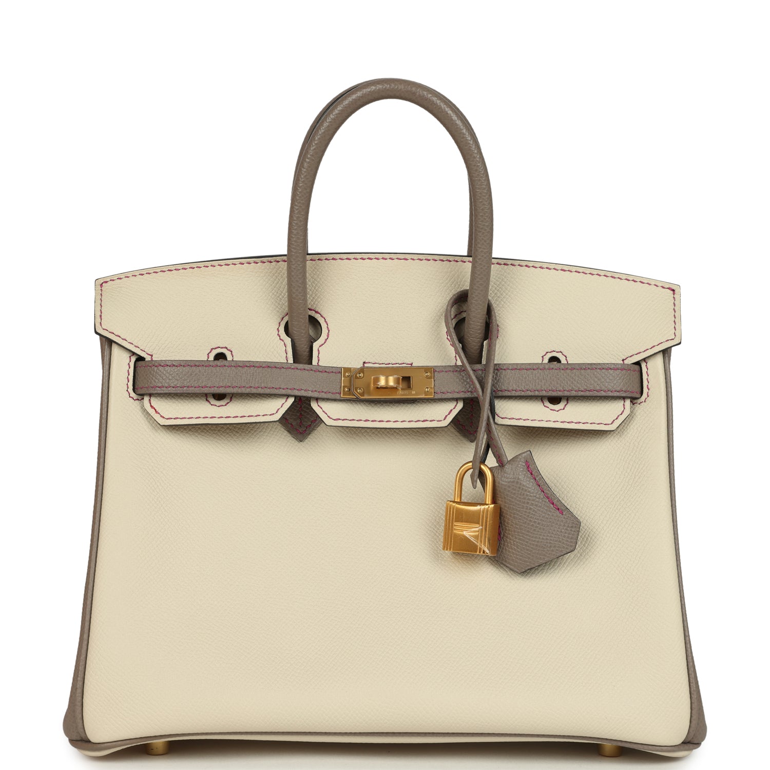 Birkin 25 Craie and Gris Asphalte Epsom Brushed Gold Hardware Bag