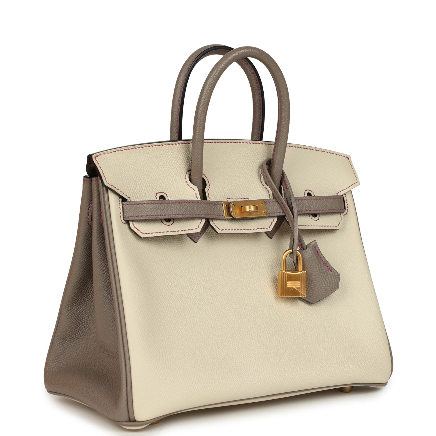 Birkin 25 Craie and Gris Asphalte Epsom Brushed Gold Hardware Bag